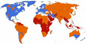 Modra barva predstavlja države kjer upoštevajo poletni čas. Oranžna barva predstavlja države, ki so včasih upoštevale poletni čas. Rdeča barva predstavlja države, ki ne upoštevajo poletnega časa